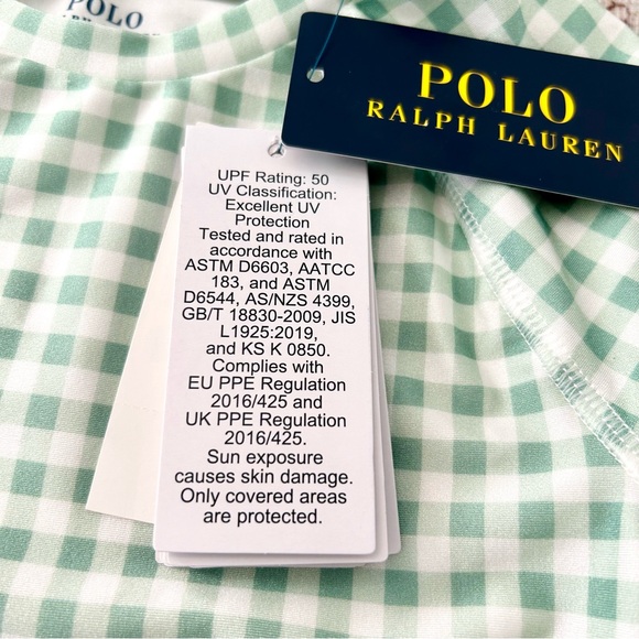 Ralph Lauren Rash Guard swim shirt plaid Check Mint green - Picture 6 of 6